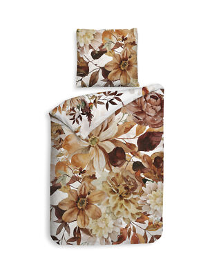 Heckett & Lane Mako-Satin Bettwäsche 155x220 Selina white Blüten Blätter Herbst