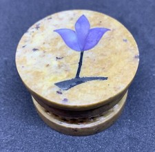 Carved Soapstone/Stone Incense Burner With Inlaid Flower