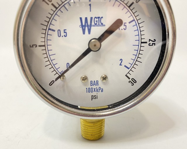 NOS WGTC Pressure Gauge BAR 100 x kPa 030 psi 1/4" Thread Weksler