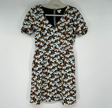 Fossil Sheath Dress Womens 10 Black Orange Tan Floral V Neck Work Office Lined