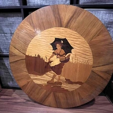 1 1/4” Wood Art Marquetry Inlaid Wood Inlay Wall Plaque Tabletop Picture 23” VTG