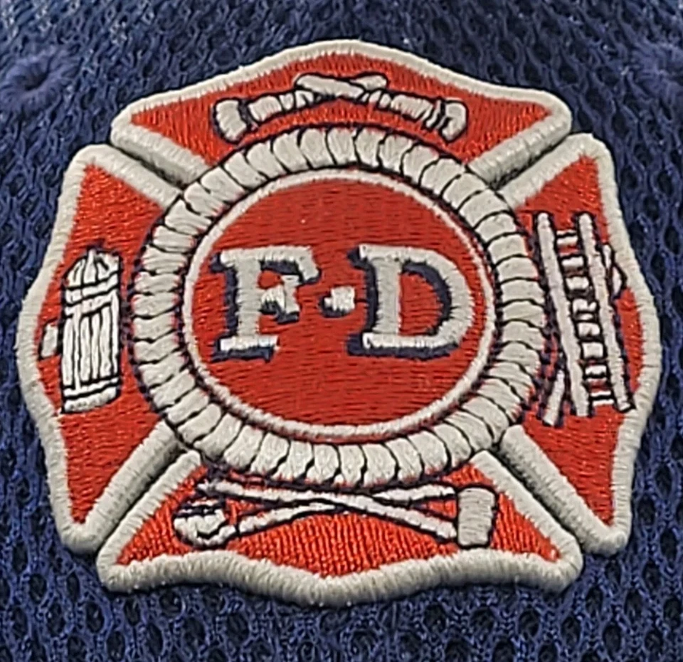 DEPARTAMENTO DE BOMBEROS. FIRE FIGHTER BORDADO SELLO EMBLEMA AZUL Gorra Sombrero Correa Foto 2 de 4