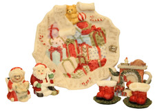 Mini Christmas Tea Set Mr  Mrs Santa Boots Chimney Cups Plate Resin