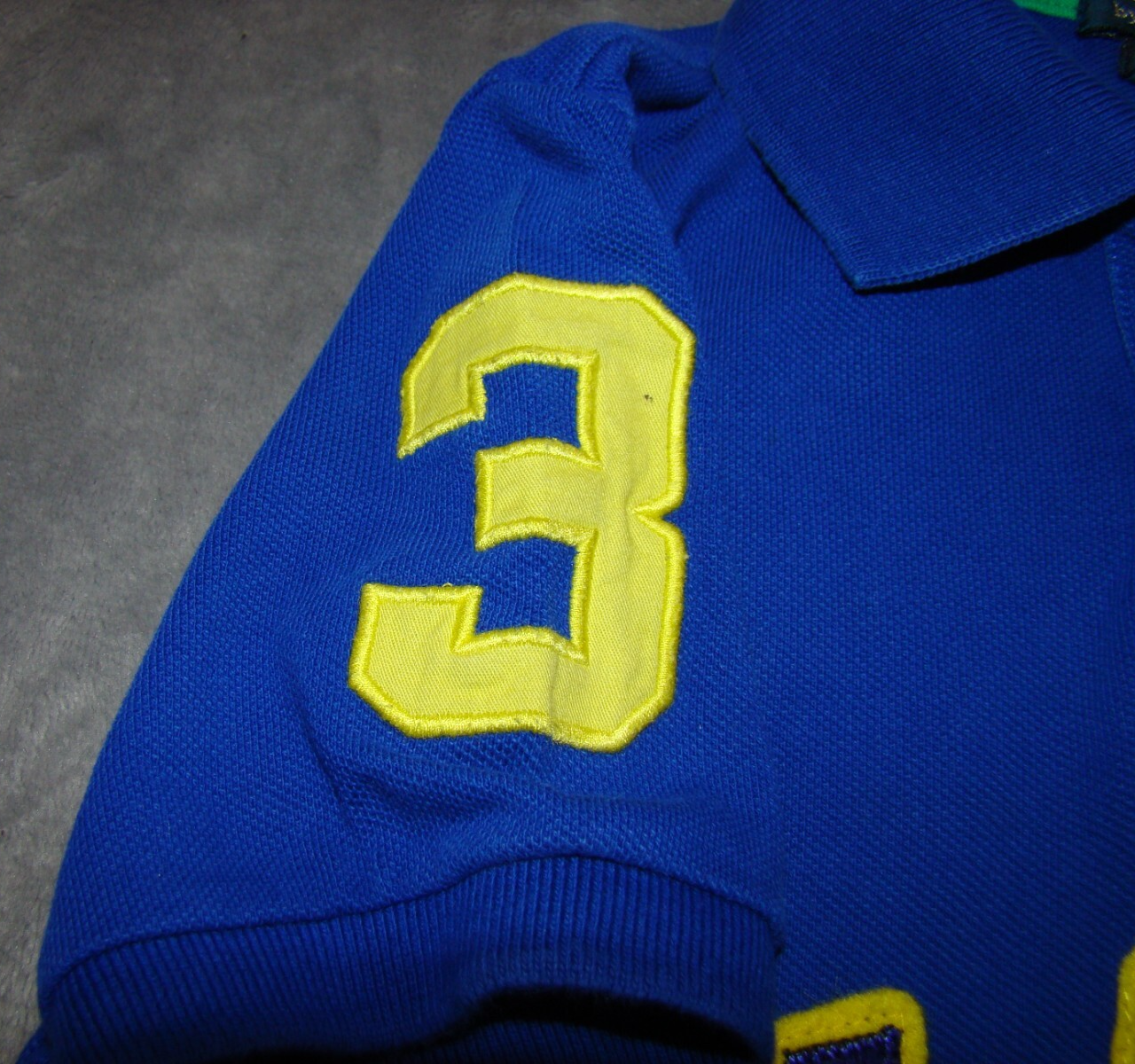 Polo Ralph Lauren ragazzo taglia 6 blu giallo USA Big Pony #3 polo rugby shirt