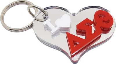Delta Sigma Theta Heart Mirror Key Chain [Silver - 2.5'' x 2'' Charm]