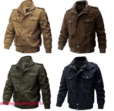 Cargo Men's Cotton Jacket Casual Coats Pocket Work Stand Collar Oversize Retro