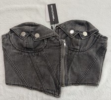 PRETTYLITTLETHING Washed Gray Denim Corset Top Size 6 Strapless Biker Zip