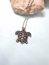 Silver Plated Sea Turtle Pendant Necklace With Sterling Chain 20 In