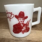 Vintage 1950s Red Hopalong Cassidy Childs Milk Mug Cup - Hazel Atlas White Glass