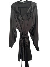 Emody Denim Satin Dress Size AU22 US18 NWT Black Tie Belt Long Sleeve