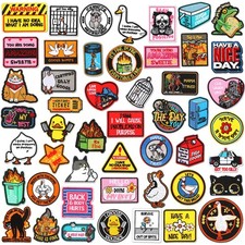50 Pcs Funny Embroidered Iron on Patches with Words Sew on Cartoon Style Iron...