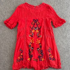 Free People Red Floral Perfectly Victorian Mini Dress Women's Size Small