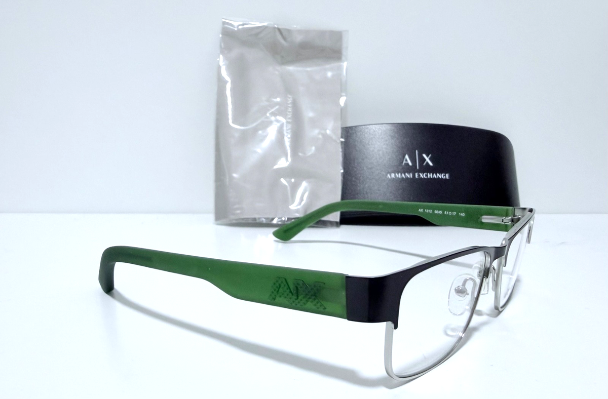 Armani Exchange Ax 1012 6045 Black/Silver/Dark Green Eyeglasses 51-17-140 Armani Exchange Eyeglasses, Frames Only, AX1012 6045, 51-17  main image 3