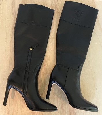 Lauren Ralph Lauren Black Leather Tall Knee High Heel Boots Women s 8