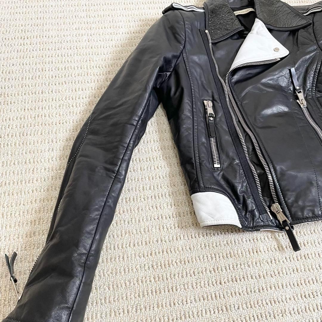USED BALENCIAGA LAMBSKIN DOUBLE RIDER JACKET BLACK AND WHITE GOOD thumbnail 5