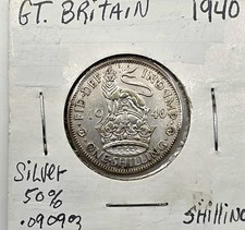 * SILVER *. 1940 Great Britain 1 Shilling ** SILVER  **