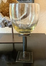 Jan Barboglio Iron Blown Glass Etched Chalice Laurel Wreath White Wine 9.5" Tall