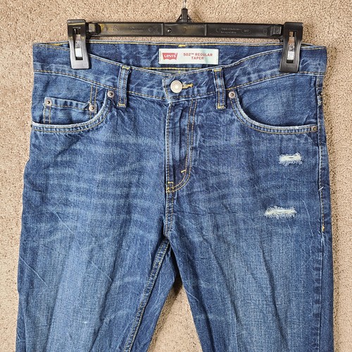 Levis 502 Jeans Boys Youth 16 Reg Blue Regular Taper Dark Wash Distressed Cotton - Picture 2 of 12