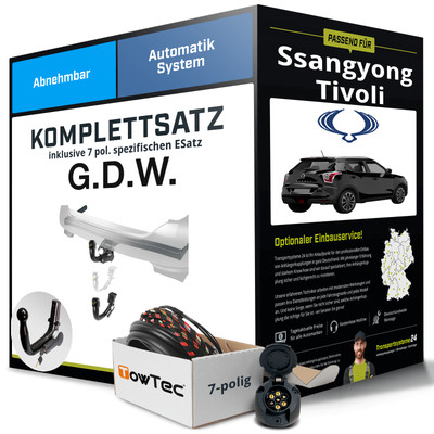 Für SSANGYONG Tivoli Anhängerkupplung abnehmbar +eSatz 7pol 06.2019-jetzt AHK