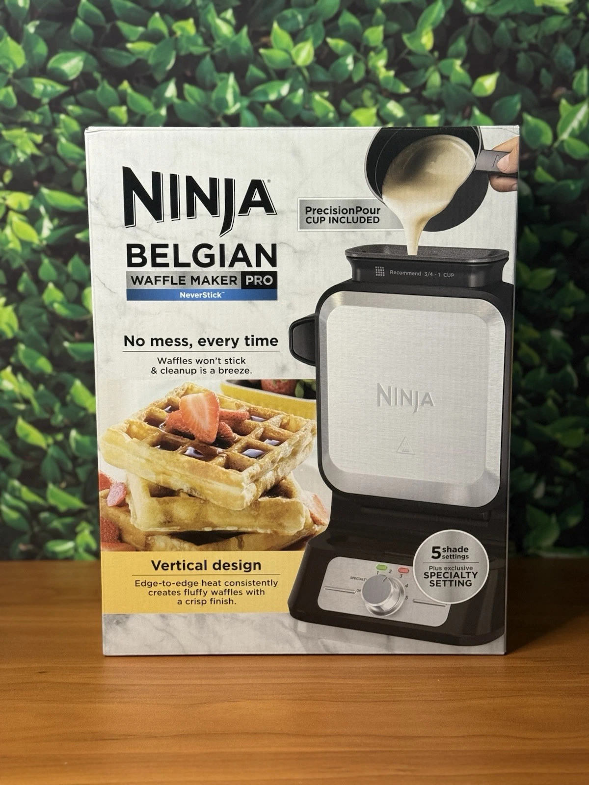 -NEW & IN HAND- Ninja BW1001 NeverStick PRO Belgian Waffle Maker Vertical Design