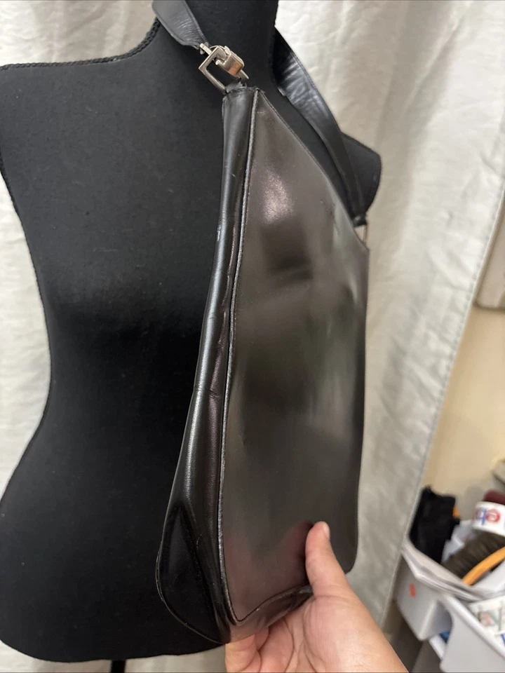 Bolso de Hombro Trussardi Mujer De Colección Retro Glam Lujo Hobo Italiano Cuero Negro Foto 4 de 4