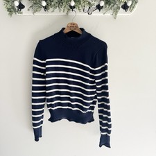 J.Crew Heritage Cotton Rollneck sweater in navy and white stripes Small TT7034