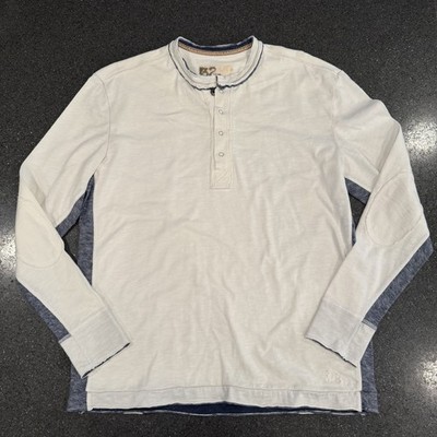 32 Bar Blues White Blue Men s Henley Medium Cotton