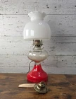 Antique Hurricane Paraffin/Oil Lamp Electrified W/ Crimped Milk Glass Shade