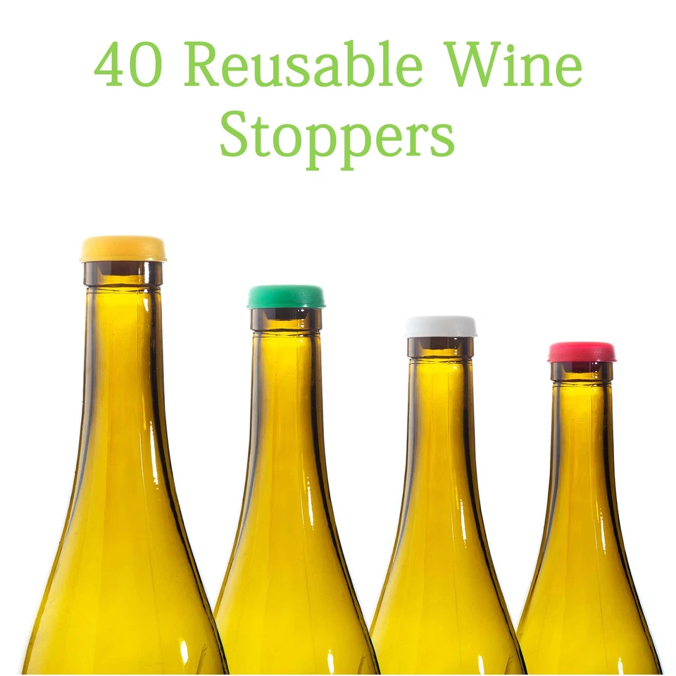 Juego de 40 PIEZAS Plástico Reutilizable Bebidas Botella de Vino Corchos Tapones Tapón Tapón Foto 3 de 4