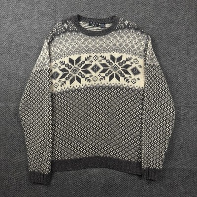 VTG Trader Bay Sweater Mens LT Fair Isle Nordic Snowflake Ski Holiday Crewneck