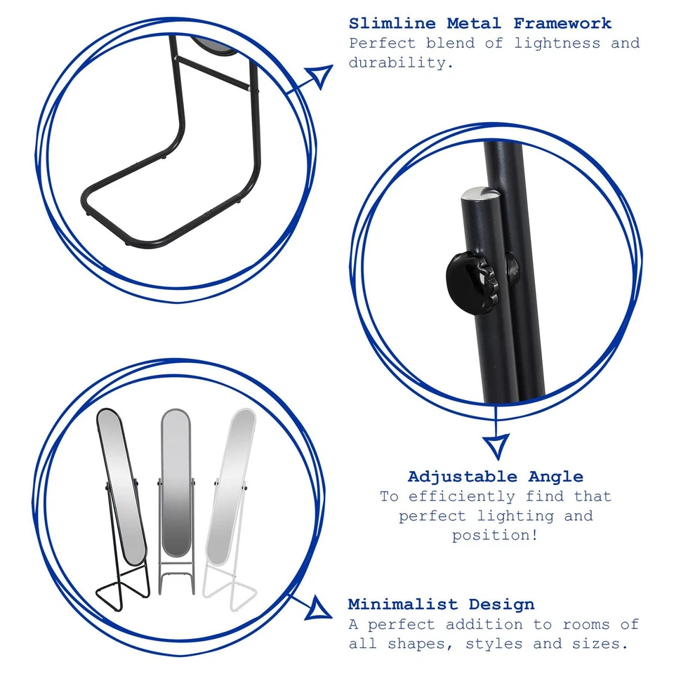 1x Round Full-Length Mirror Large Tall Metal Frame Standing Floor Mirrors 153cm - Изображение 2 из 3