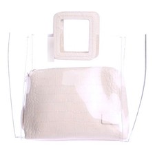 Staud Clear Tote Bag w/ Croc Embossed Pouch Square Handles Designer