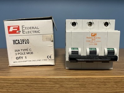 Federal Electric MCB 20 Amp Typ C 20A dreipolig C20 Stablok HCA HCA3P20 NEU!