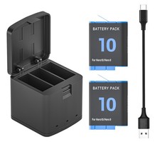 2-Pack Hero 9/10 Batteries and 3-Channel USB Charger for GoPro Hero 10/ Hero 9