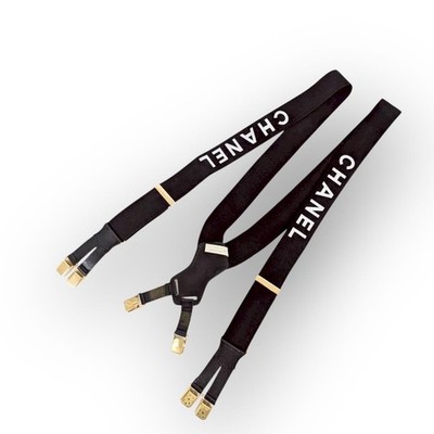 CHANEL Suspenders Leather Elastic Black France Women's Vintage