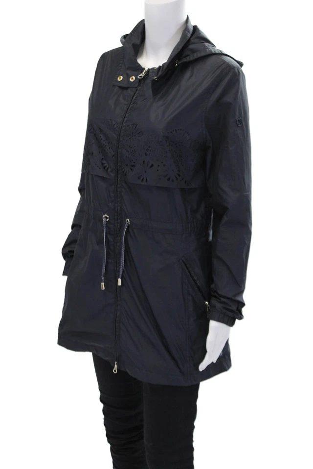 Armani Jeans Womens Double Zip Hooded Drawstring Windbreaker Jacket Blue Size 4 - Image 2 of 4