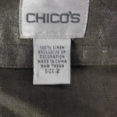 CHICOS Chaqueta Blazer 100% Lino Embellecido Metálico Frente Abierto Taupe Plata 2 - Imagen 5 de 7
