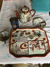 Antique Japanese Kutani Porcelain Tea Set for Four Hand Painted Signed