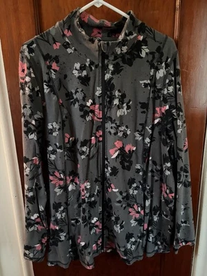 Lane Bryant Floral Full Zip Sweatshirt Gray Pink Women Plus 22/24 Long Sleeve - Image 1 of 3