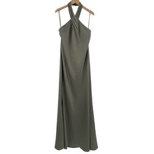 BHLDN Dress Size 12 Satin Charmeuse Maxi Sage Green Ruby Twist Halter Long NWT