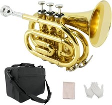 Pocket Trumpet Bb Flat Brass Trumpet for Beginner Student with 7C Mouthpiece ...