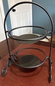 Longaberger Black Wrought Iron Metal 2-Tier Small Pie Bowl Stand 13" Maple Leaf