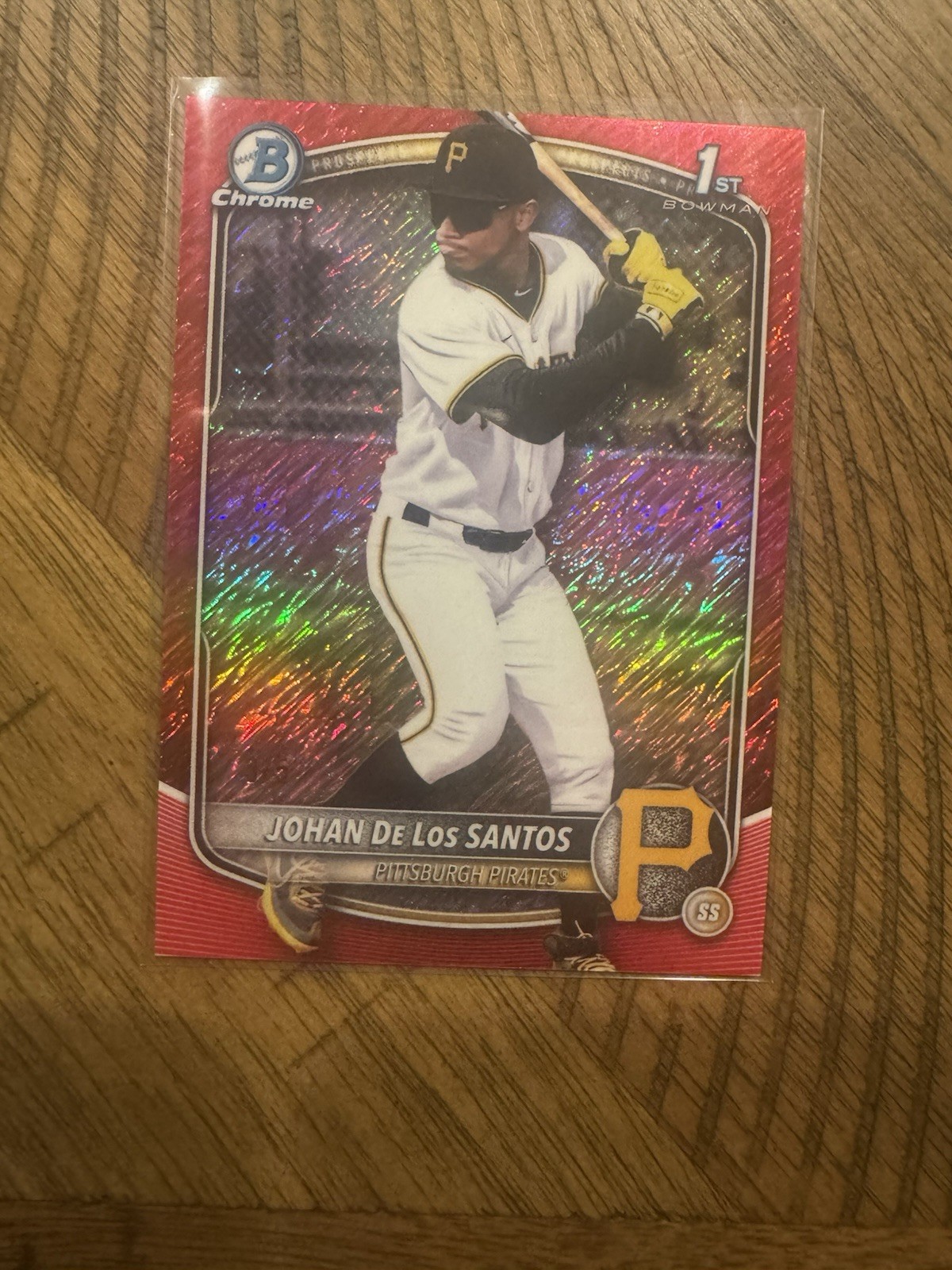 2025 Bowman Chrome Prospect Johan De Los Santos Red Shimmer/ 5 1st Bowman