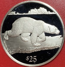 1993 BRITISH VIRGIN ISLANDS $25 PROOF .64 OZ SILVER POLAR BEAR WILDLIFE BVI COIN