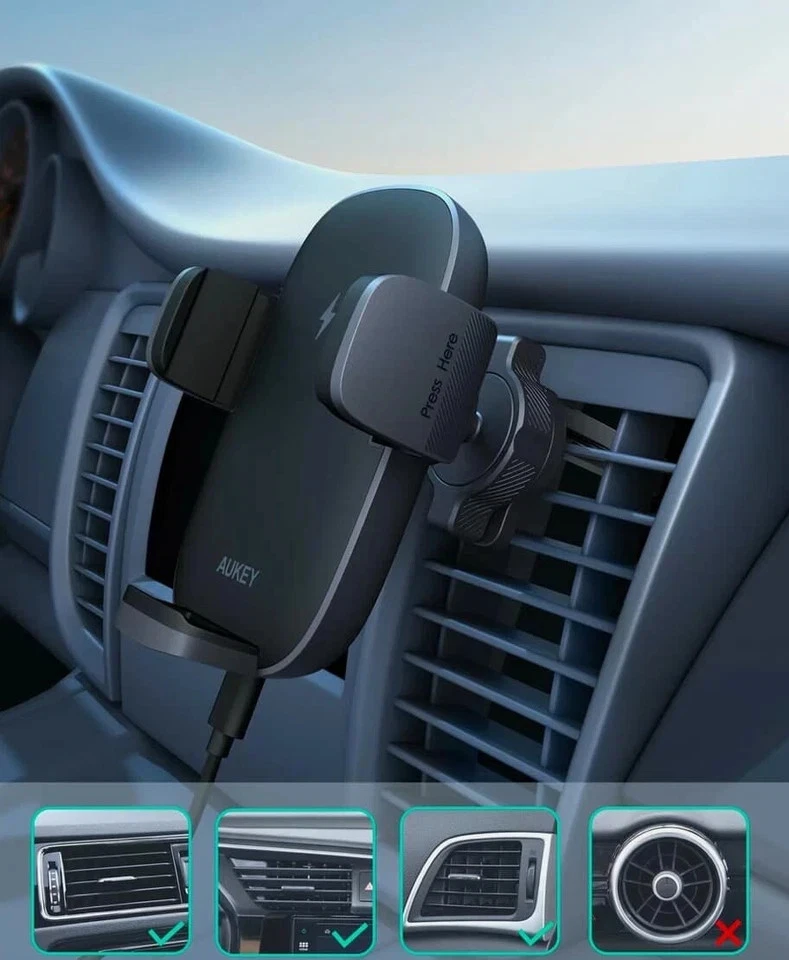 AUKEY Air Vent Wireless Charger Car Mount Cell Phone Holder For iPhone Samsung - Image 3 of 4