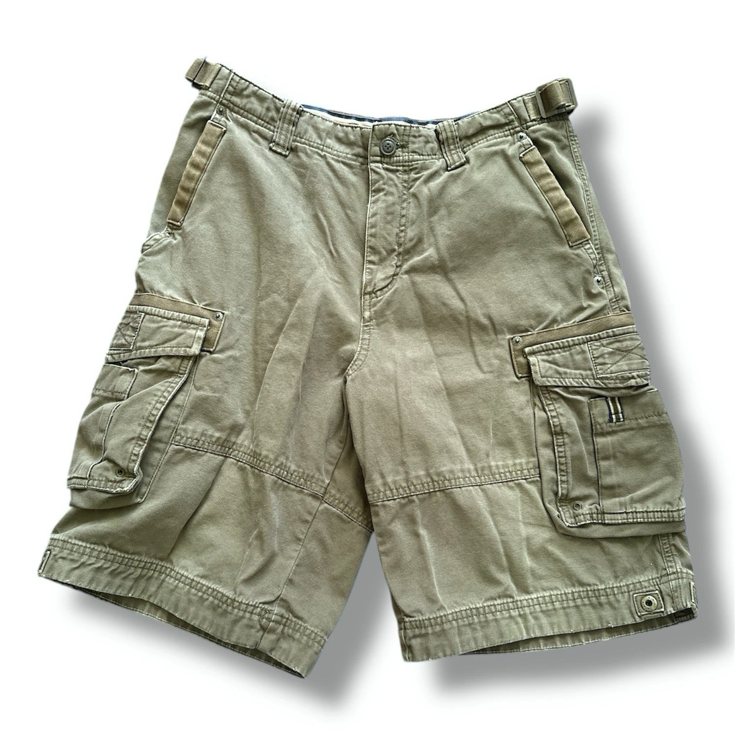 Y2K Eddie Bauer Olive Green Canvas Cargo Shorts Men's Size 30 Utility