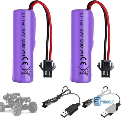 2 Li-Ionen-Akkus 3,7V 1000mAh mit SM-2P-Anschluss + 2 USB-Ladegeräte RC