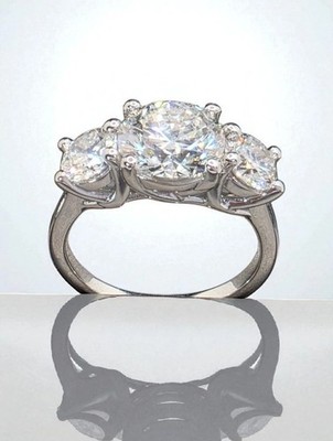 3 CT Round Cut Three Stone Moissanite Engagement Ring 14K White Gold Plated