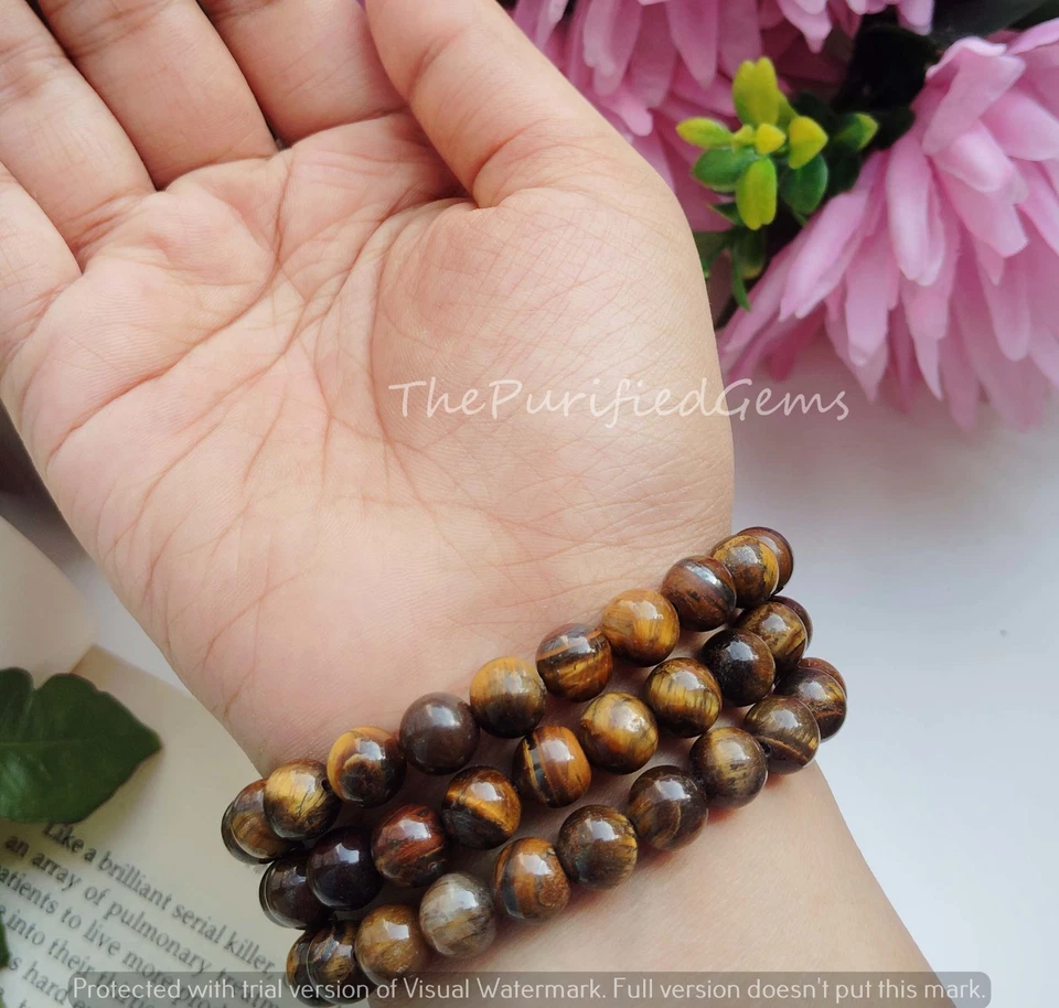 Alluring Tiger Eye Beads Bracelet~8mm Round Crystals~Dainty Beads Bracelet Gift~ - Image 4 of 4