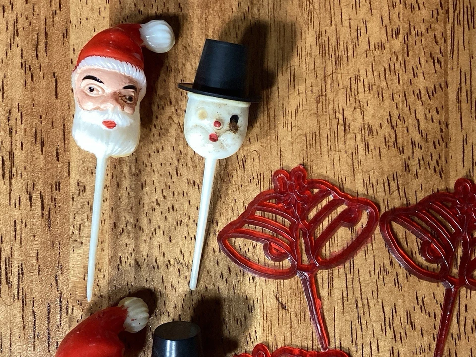 Lote de 12 selecciones vintage de cabeza de muñeco de nieve helado de Papá Noel Cupcake Cake Topper Foto 2 de 4